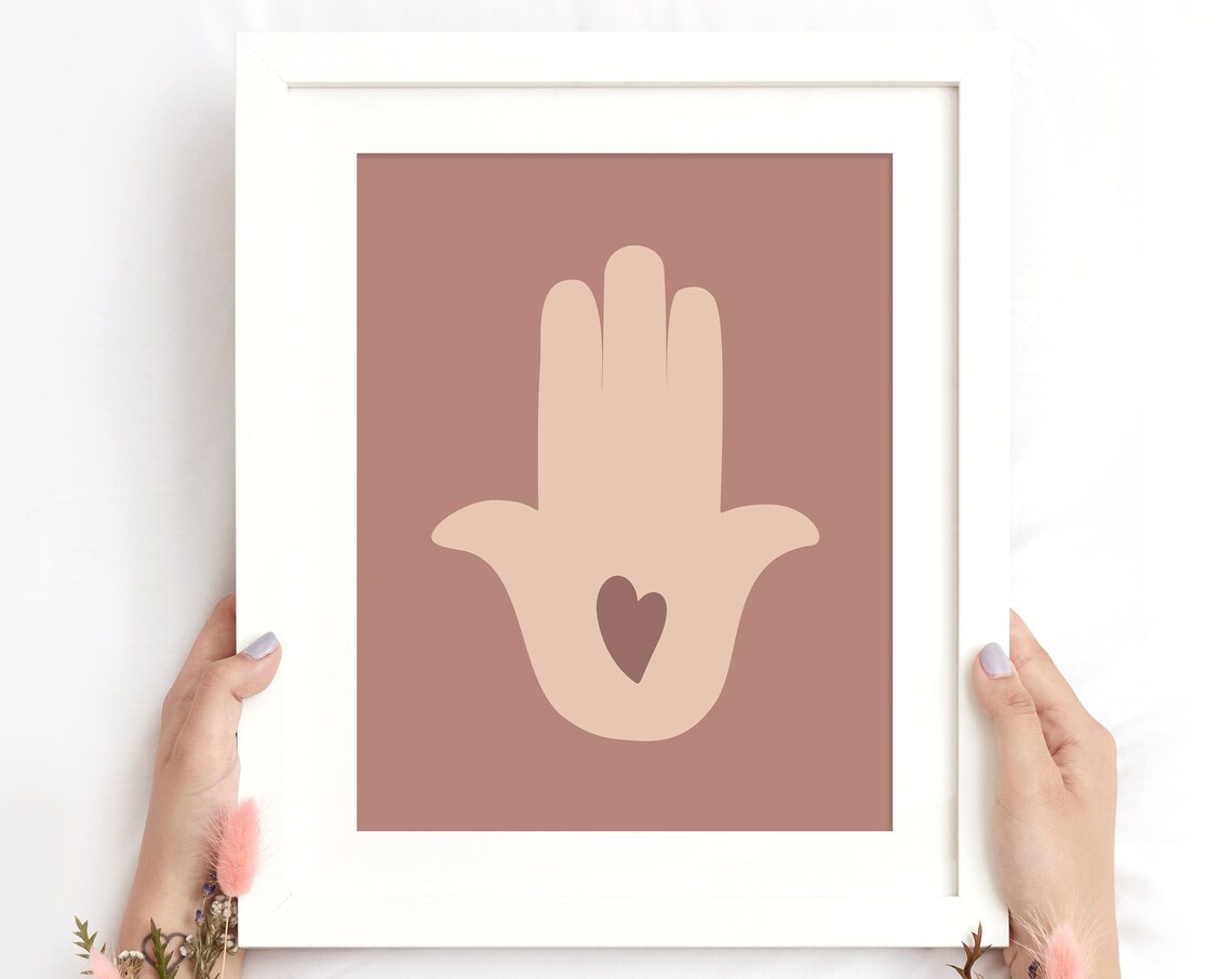 Hamsa Hand Heart Pink Minimalist Spiritual Protection Boho Poster