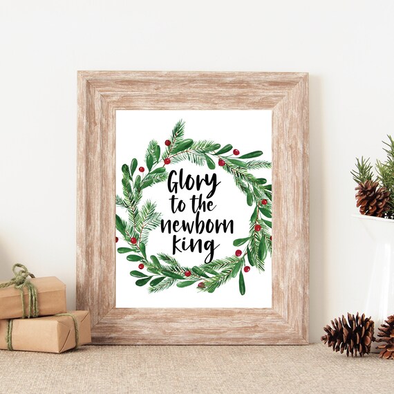 Glory To The Newborn King Evergreen Wreath Christian Christmas Art Poster