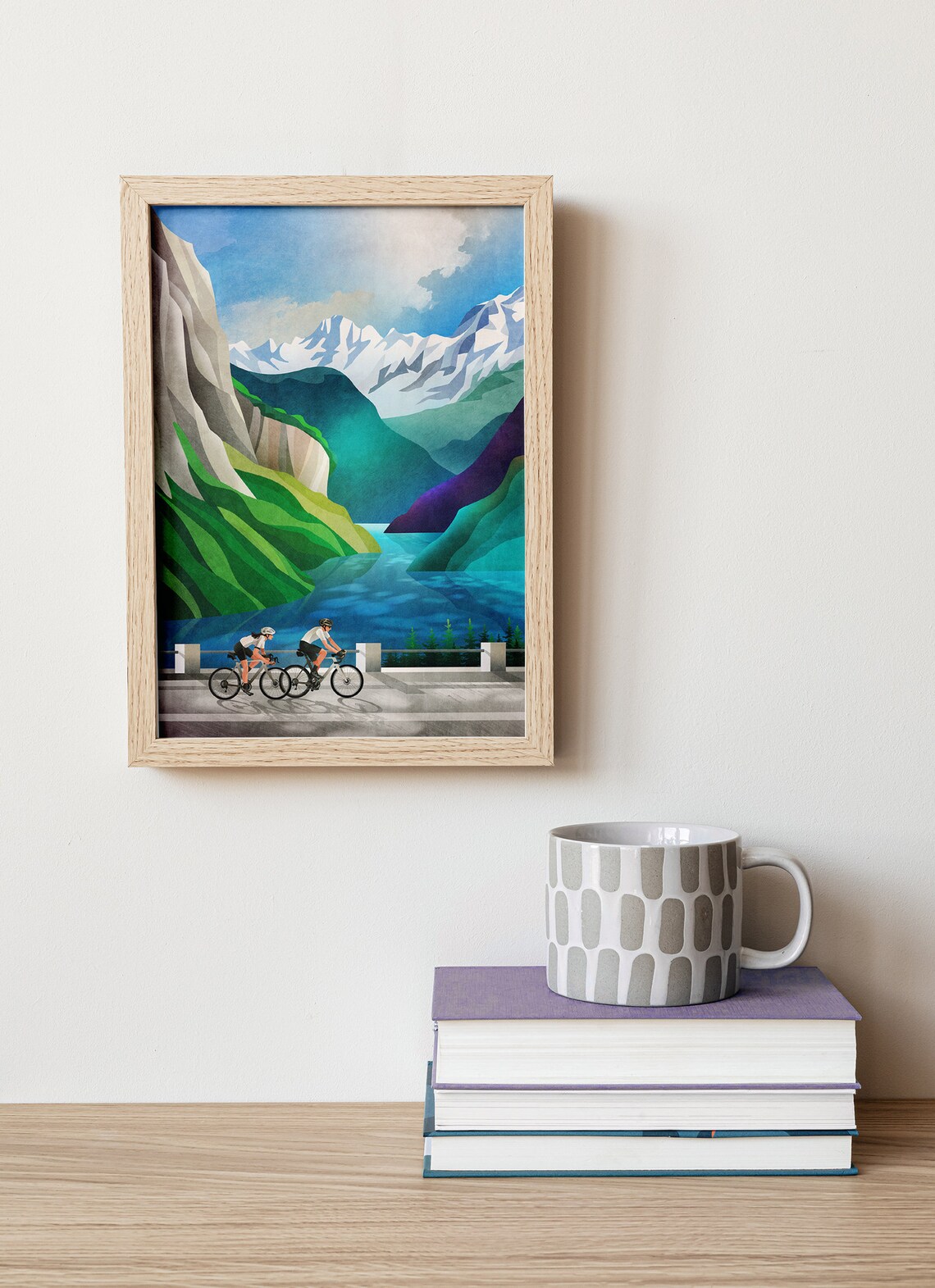Cycling By The Lake Art Print, Landscape Poster - Image 2