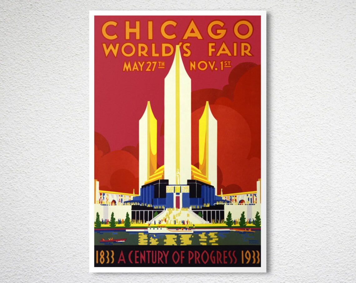 Chicago Worlds Fair 1933 Century of Progress Art Deco Poster Art - Image 2