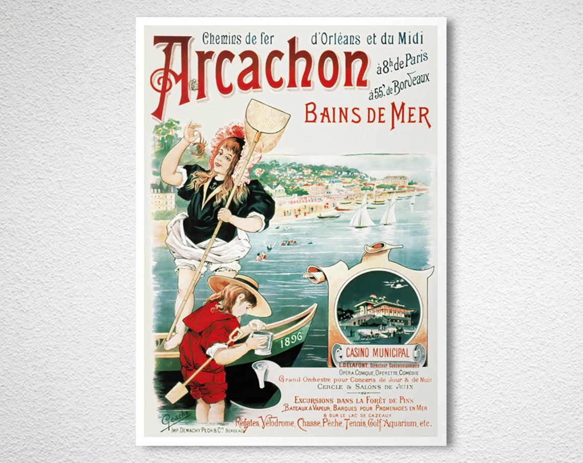 Arcachon Bains de Mer 1896 Railway Poster with Beach and Casino - Image 2