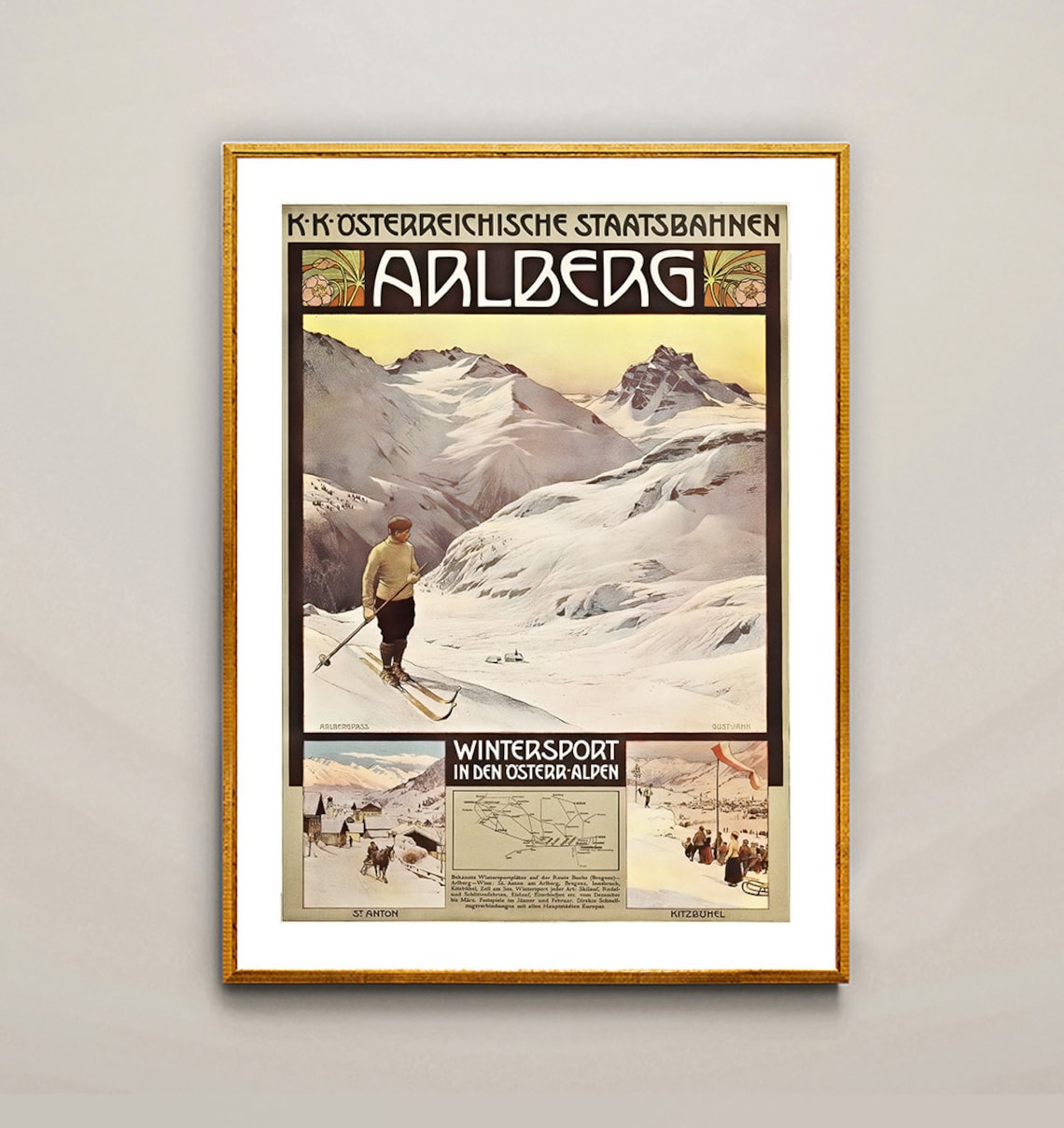 Arlberg In Den Sterr Alen Austria Vintage Ski Poster - Image 2