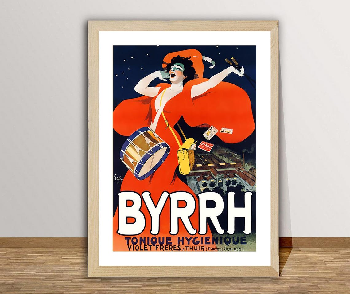 Byrrh French Aperitif Red Gown Drummer Lady Vintage Ad Poster - Image 2