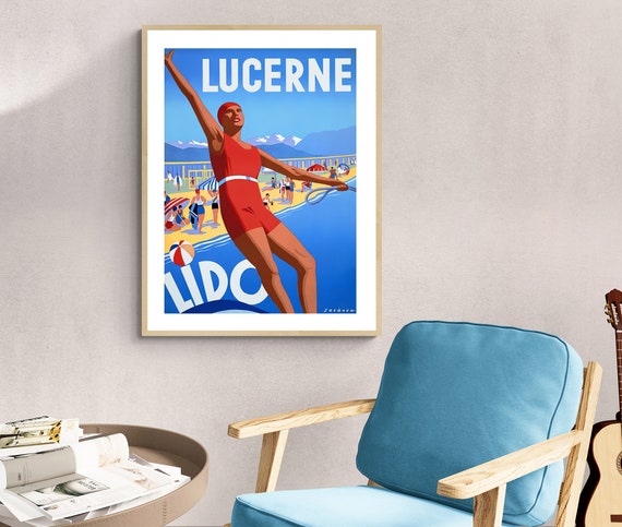 Lucerne Lido Vintage Travel Poster Poster Print Or Print Gift Idea Wall Decor
