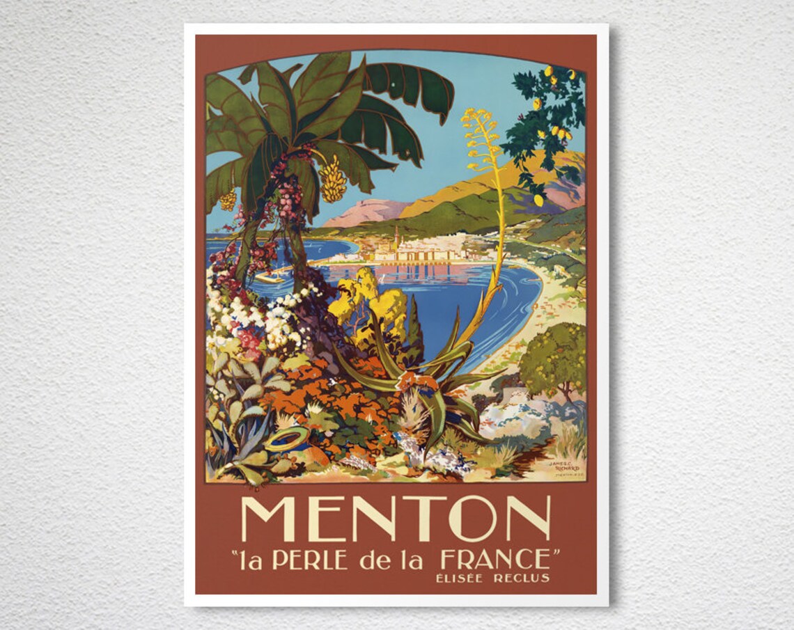 Menton Pearl Of France Mediterranean Bay Palms Vintage Travel Poster - Image 2
