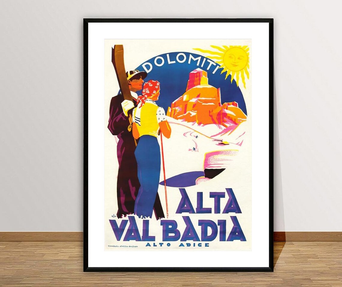 Alta Val Badia Dolomiti Vintage Ski Travel Poster - Image 2