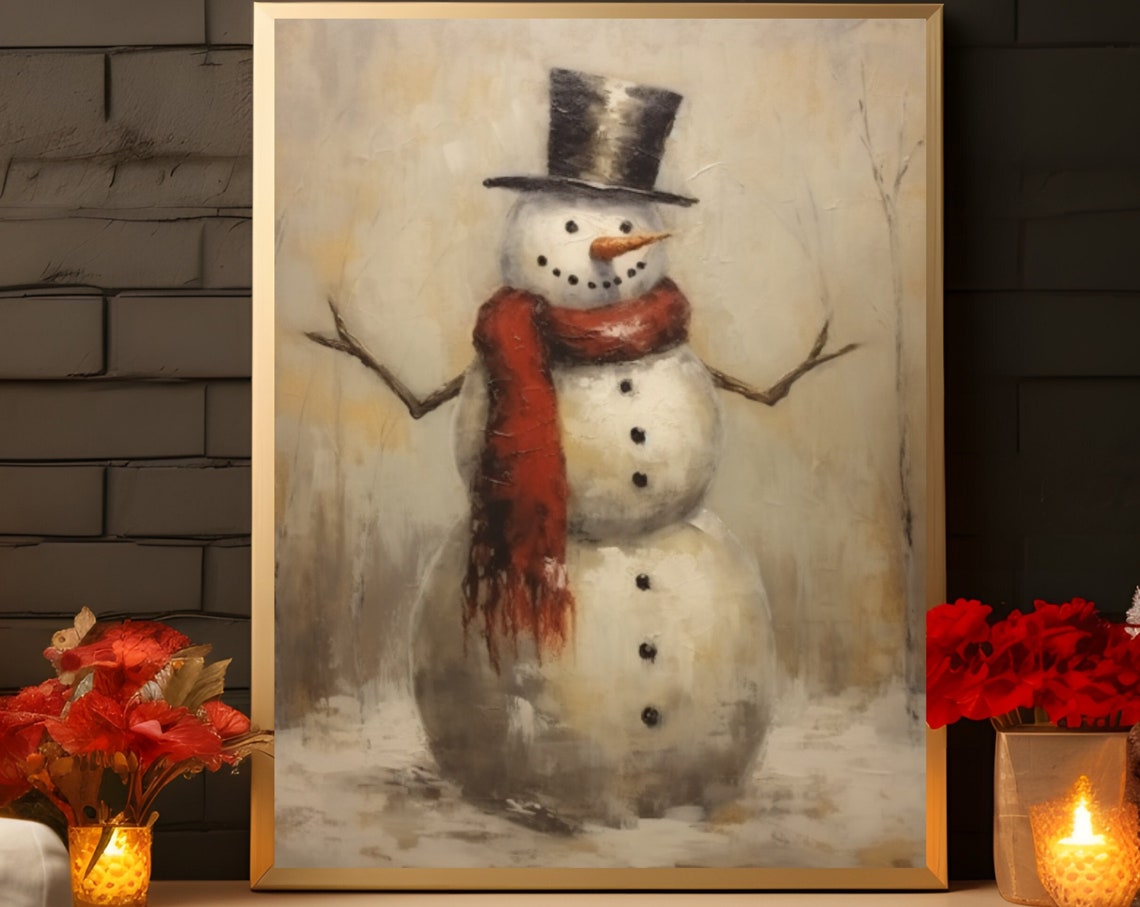 Vintage Snowman in a Top Hat and Red Scarf Christmas Wall Art - Image 6