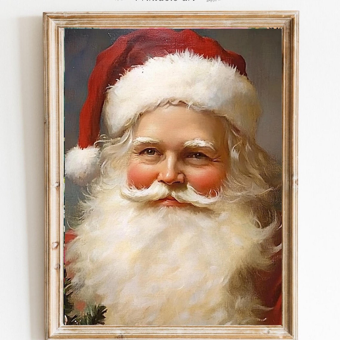 Retro Santa Claus Portrait with Red Hat and White Beard Poster