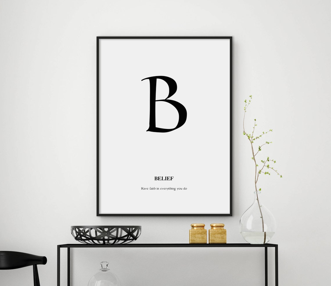Letter B Belief Minimalist Typography Motivational Quote Poster