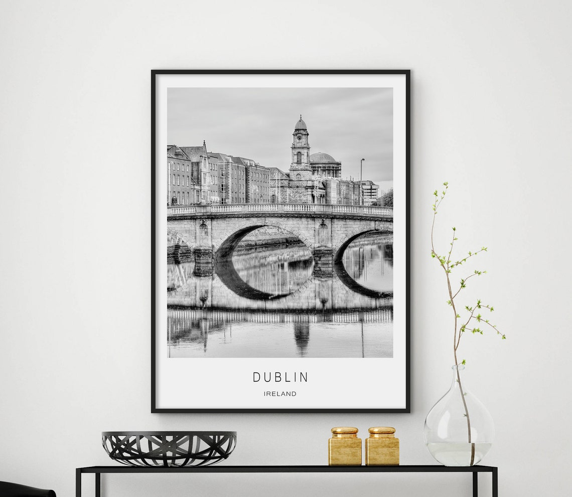 Dublin Ireland OConnell Bridge Black White Photography City Art Poster