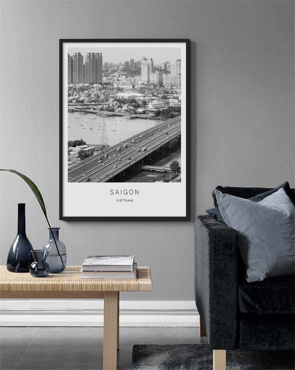 Saigon Vietnam Black And White River Skyline Photography Poster - Image 3