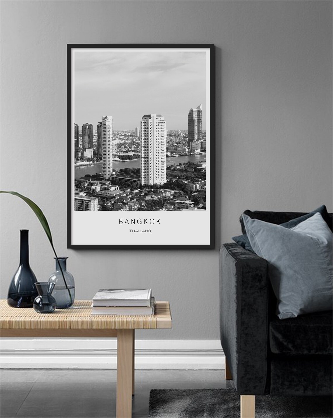 Bangkok Thailand Black And White City Skyline River View Poster - Image 3