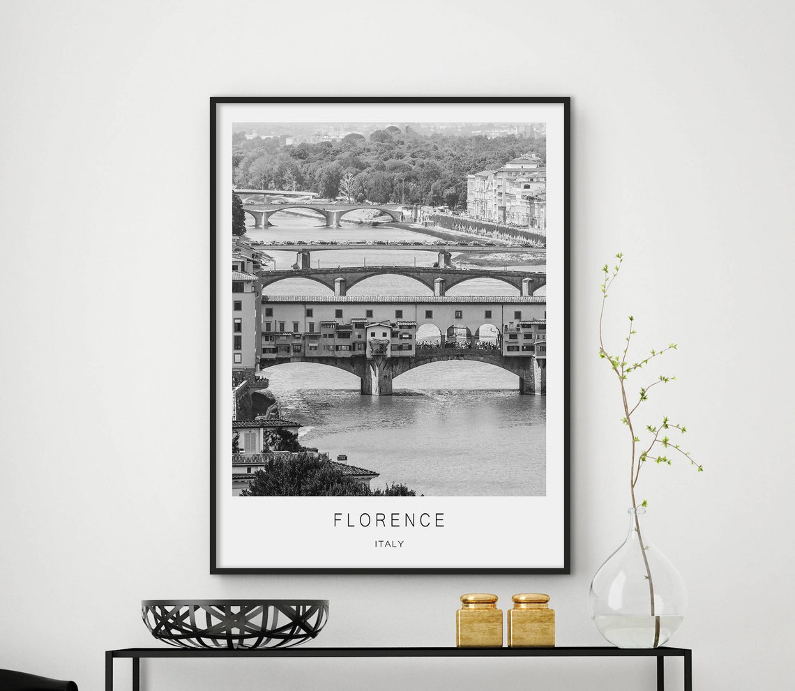 Florence Italy Ponte Vecchio Black And White Photography Poster