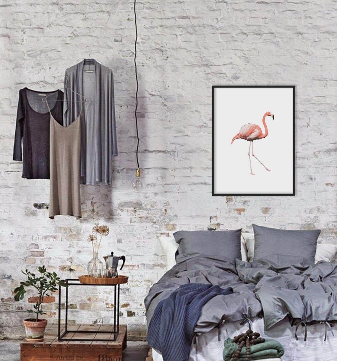 Pink Flamingo Standing Watercolor Minimal White Background Bird Poster - Image 2
