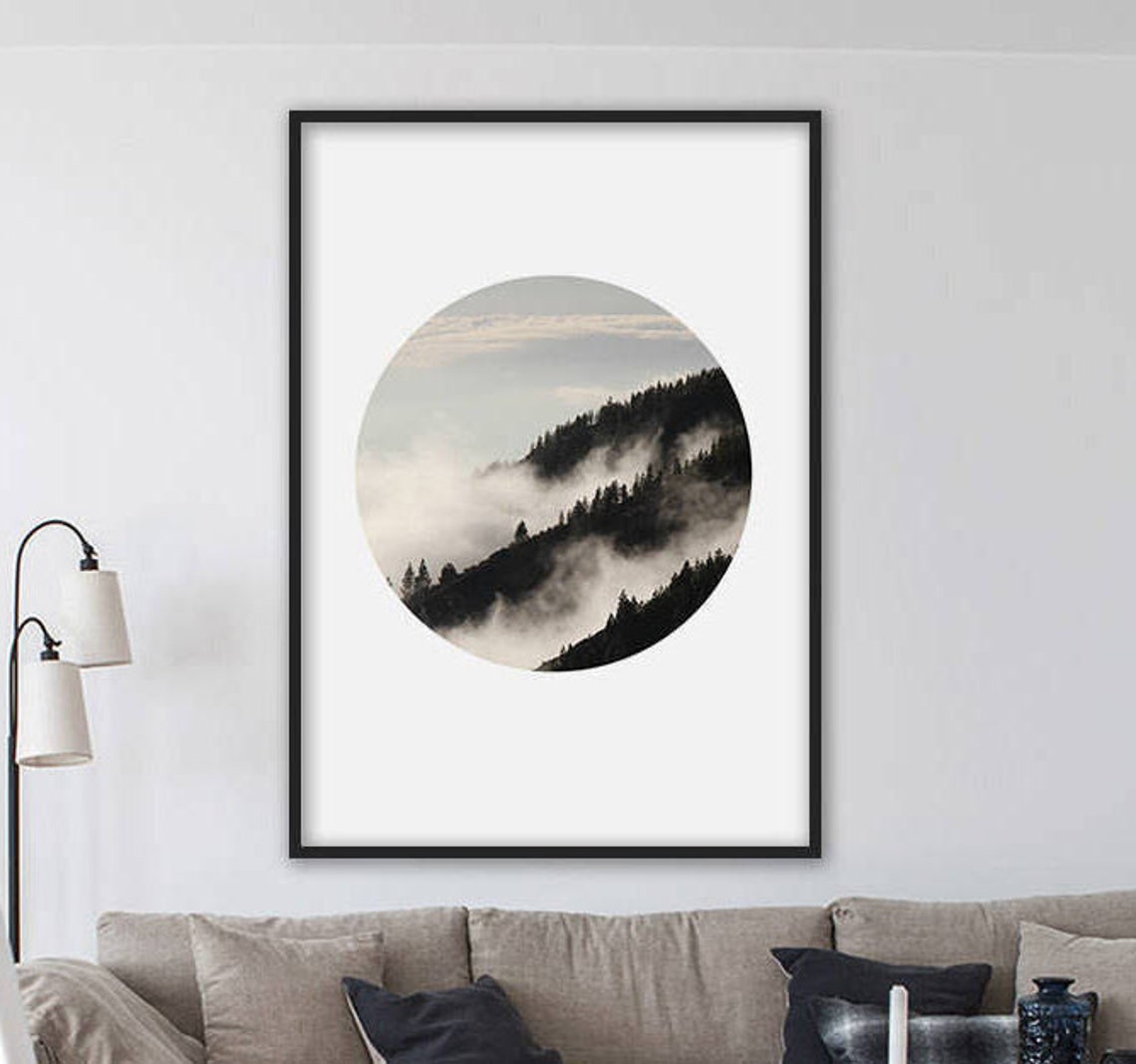 Foggy Forest Mountain Slope Framed in a Soft Circle Nature Poster - Image 3