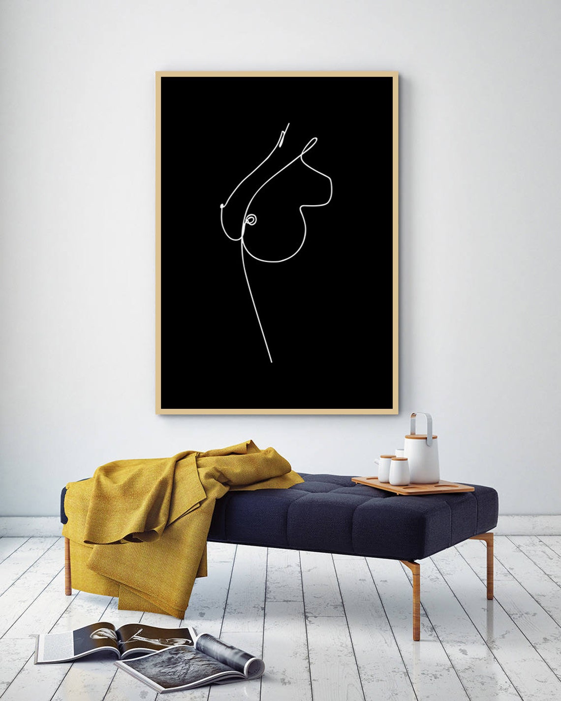 Continuous One Line Woman Profile Silhouette Black Abstract Art Poster - Image 3