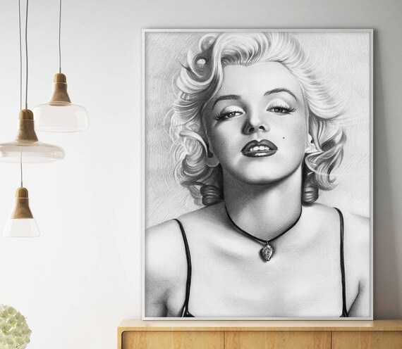 Marilyn Monroe Detailed Pencil Sketch Classic Hollywood Portrait Poster