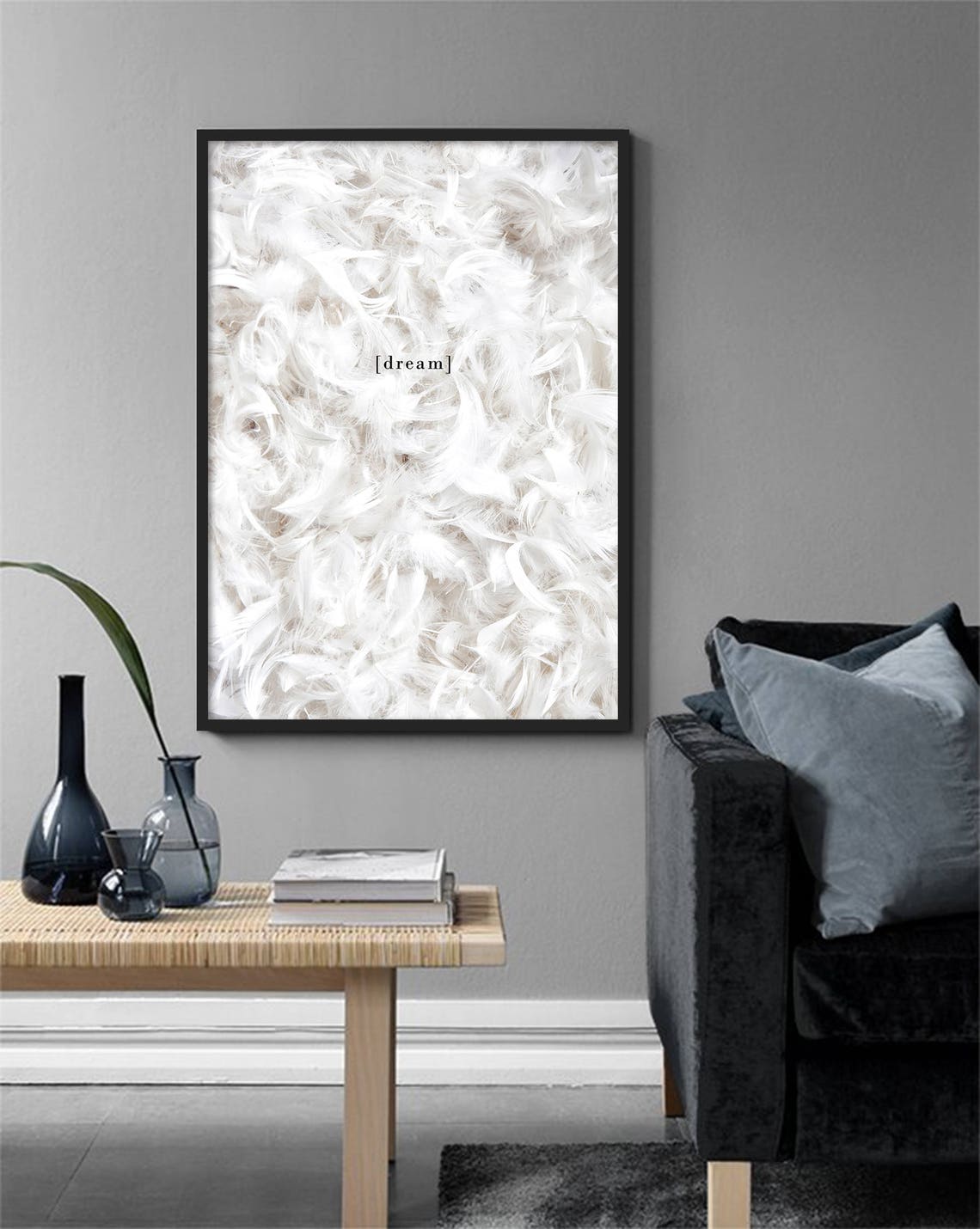 White Feathers Dream Text Photography Scandinavian Minimal Art Poster - Image 2