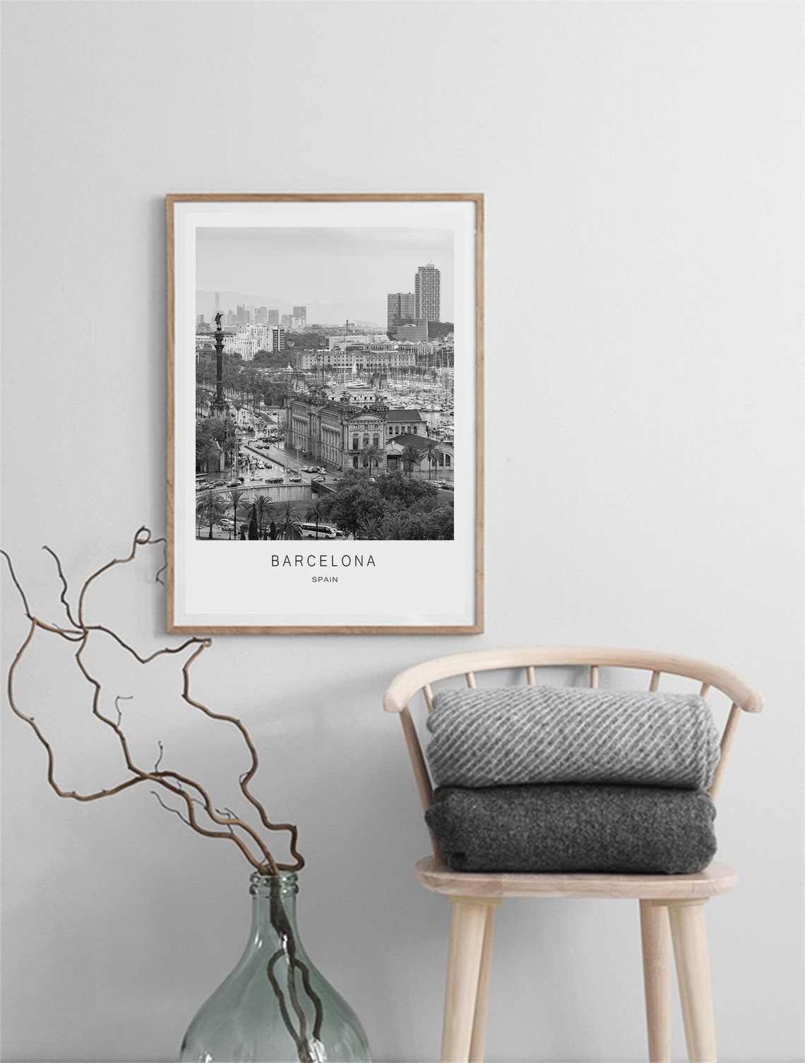 Barcelona Spain Harbor Classic Black and White Photo Travel Poster - Image 2