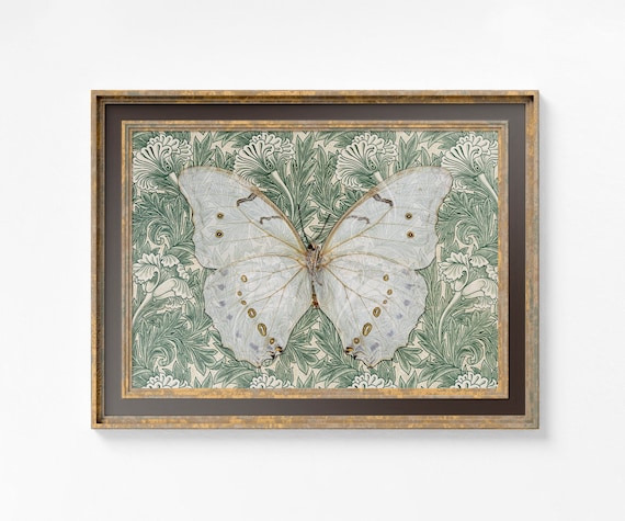William Morris Green Floral Print, Vintage Butterfly Poster