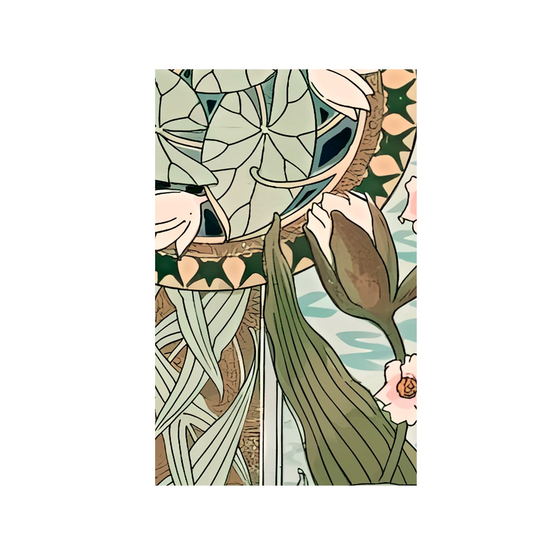 Floral Art Nouveau Bohemian Art Print, Blue and Green - Image 2