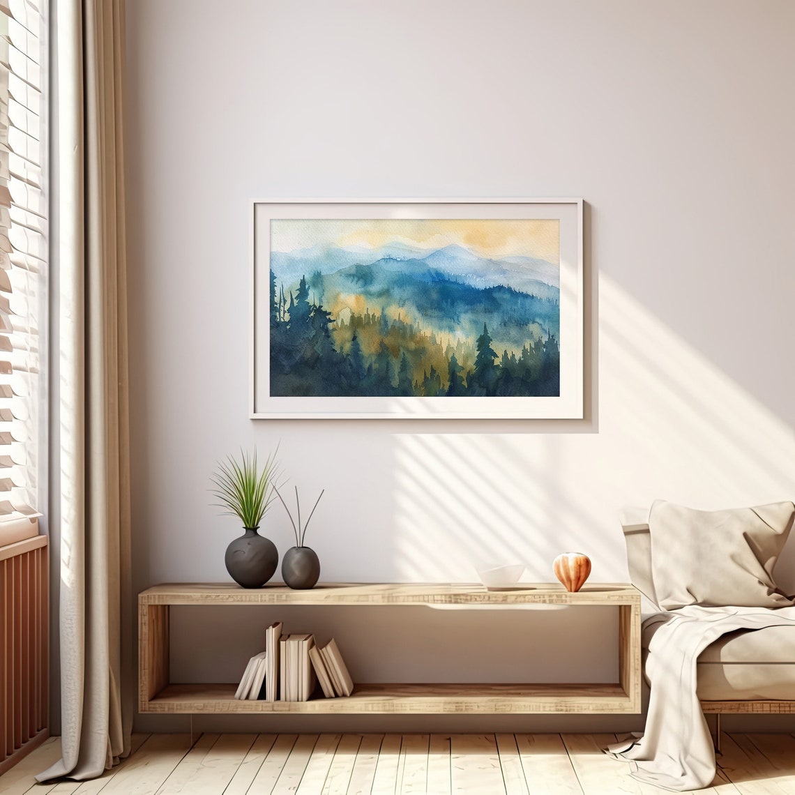 Blue Ridge Mountains Misty Forest Sunrise Scenic Watercolor Poster - Image 5