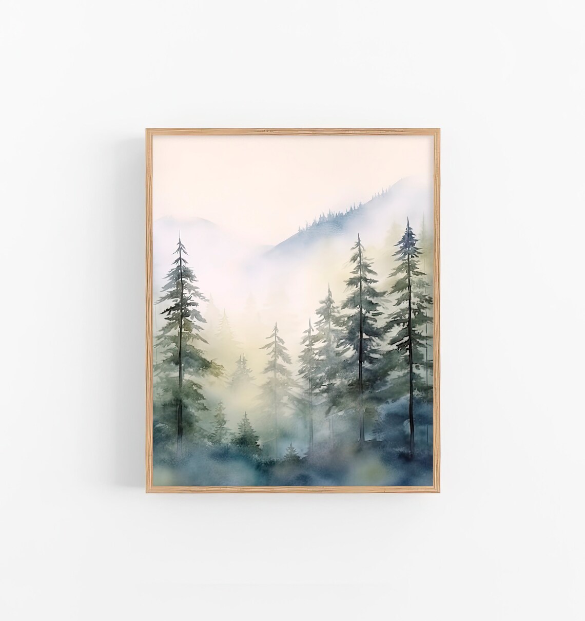 Mount Hood Foggy Pine Forest Mountain Watercolor Oregon Poster