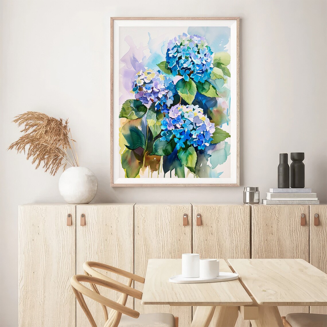 Blue Hydrangea Blooms Watercolor Floral Botanical Art Poster - Image 5