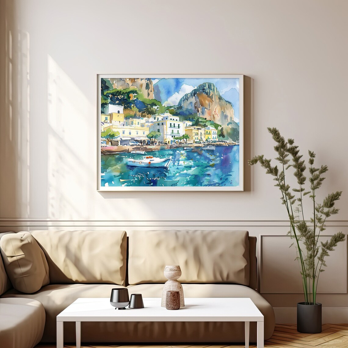 Capri Island Watercolor Painting, Italian Seascape Art Print - Image 4