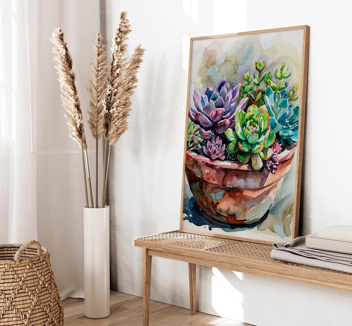 Succulent Watercolor Botanical Art Print, Cactus Kitchen Decor - Image 2