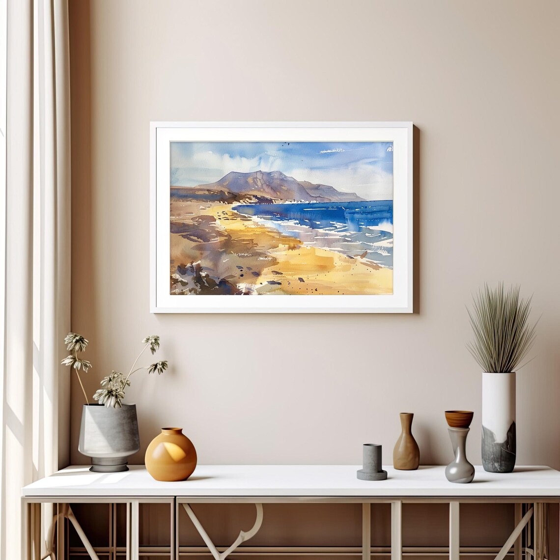Lanzarote Golden Beach Volcanic Coast Watercolor Spain Poster - Image 5