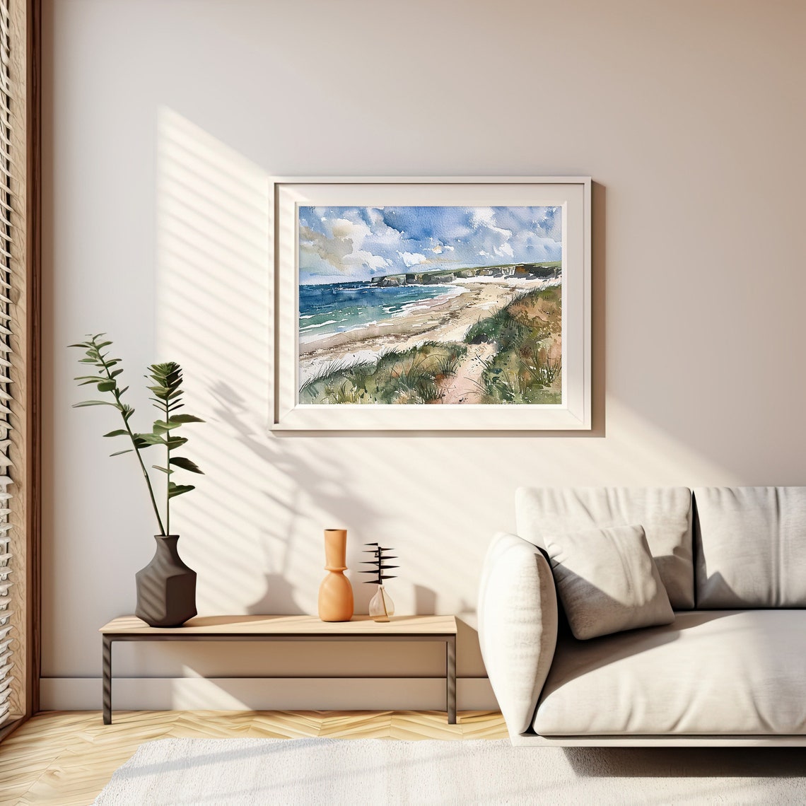 Stunning Cornwall Coastline Turquoise Waves Beach Watercolor Poster - Image 2