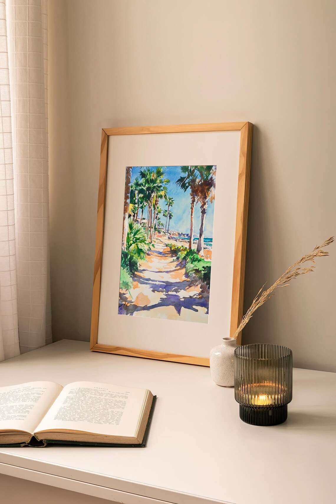 San Diego La Jolla Beach Palm Trees Coastal Watercolor Wall Art - Image 2