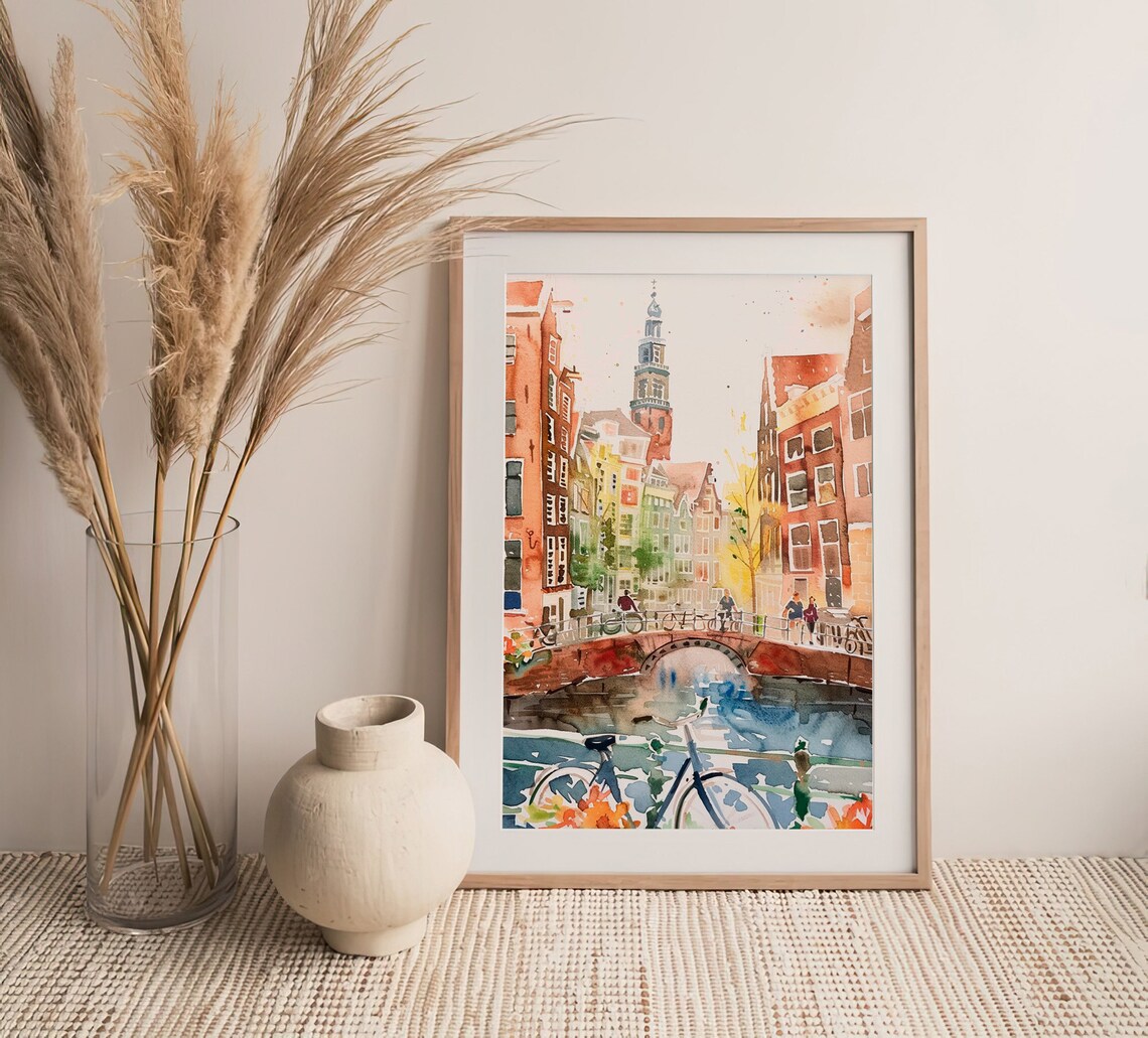 Amsterdam Cityscape Watercolor Art Print, Travel Poster - Image 4