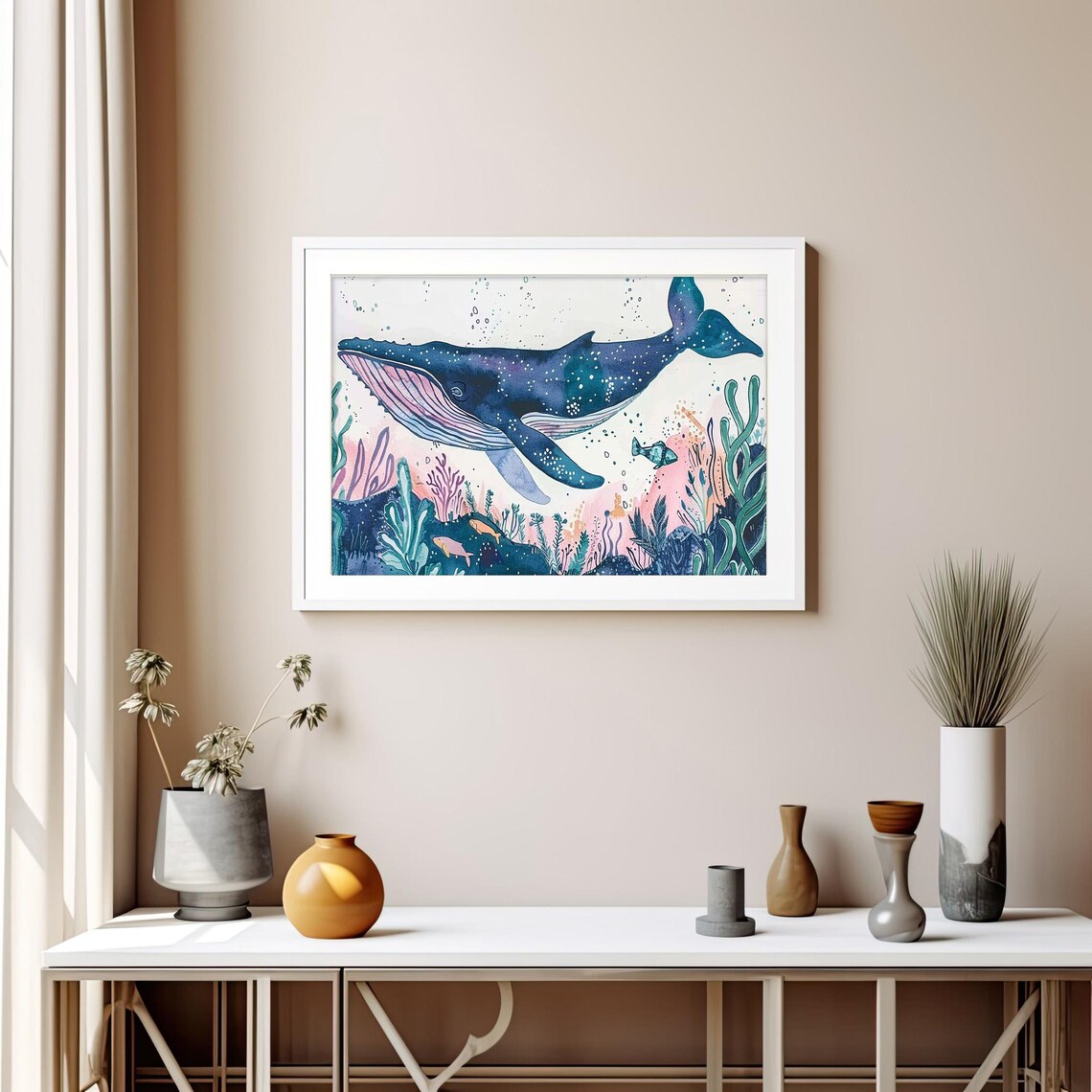 Humpback Whale Watercolor Underwater Coral Reef Scene Poster - Image 5