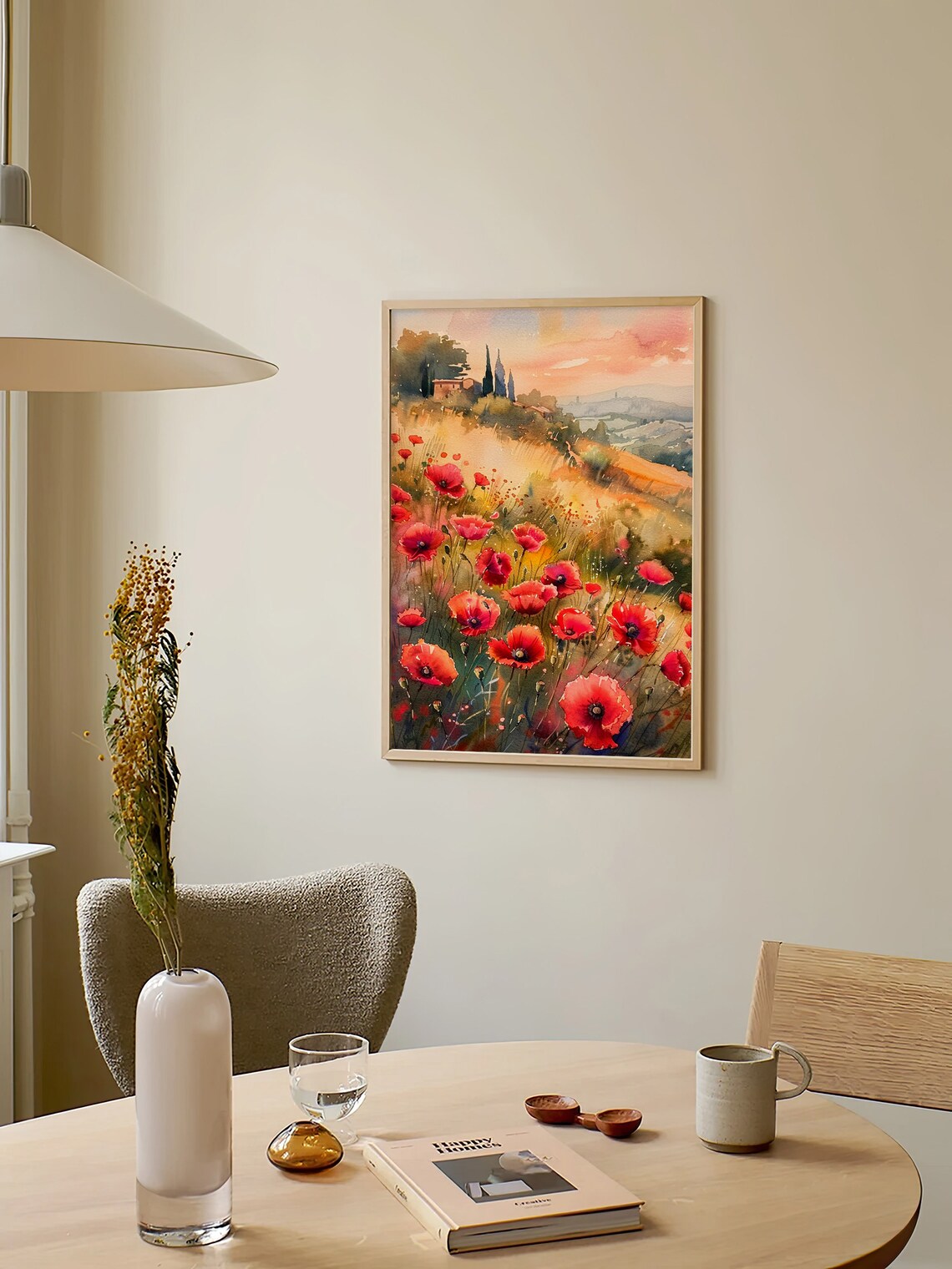 Tuscany Red Poppy Fields Italian Countryside Sunset Wall Art - Image 2
