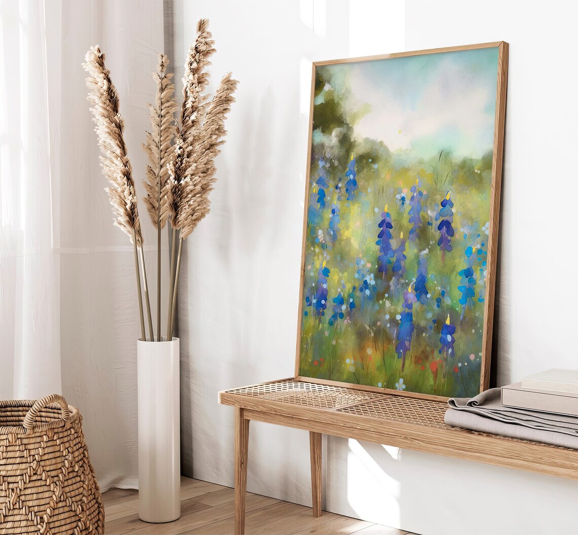Texas Bluebonnets Fields Watercolor Art Print - Image 2
