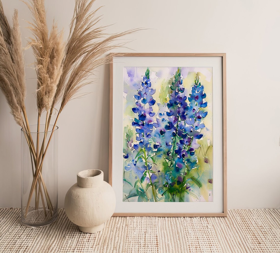 Bluebonnet Watercolor Art Print, Floral Wall Painting - Image 4