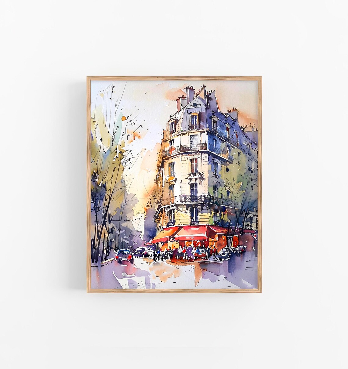 Paris Haussmann Building Street Cafe Watercolor Travel Poster