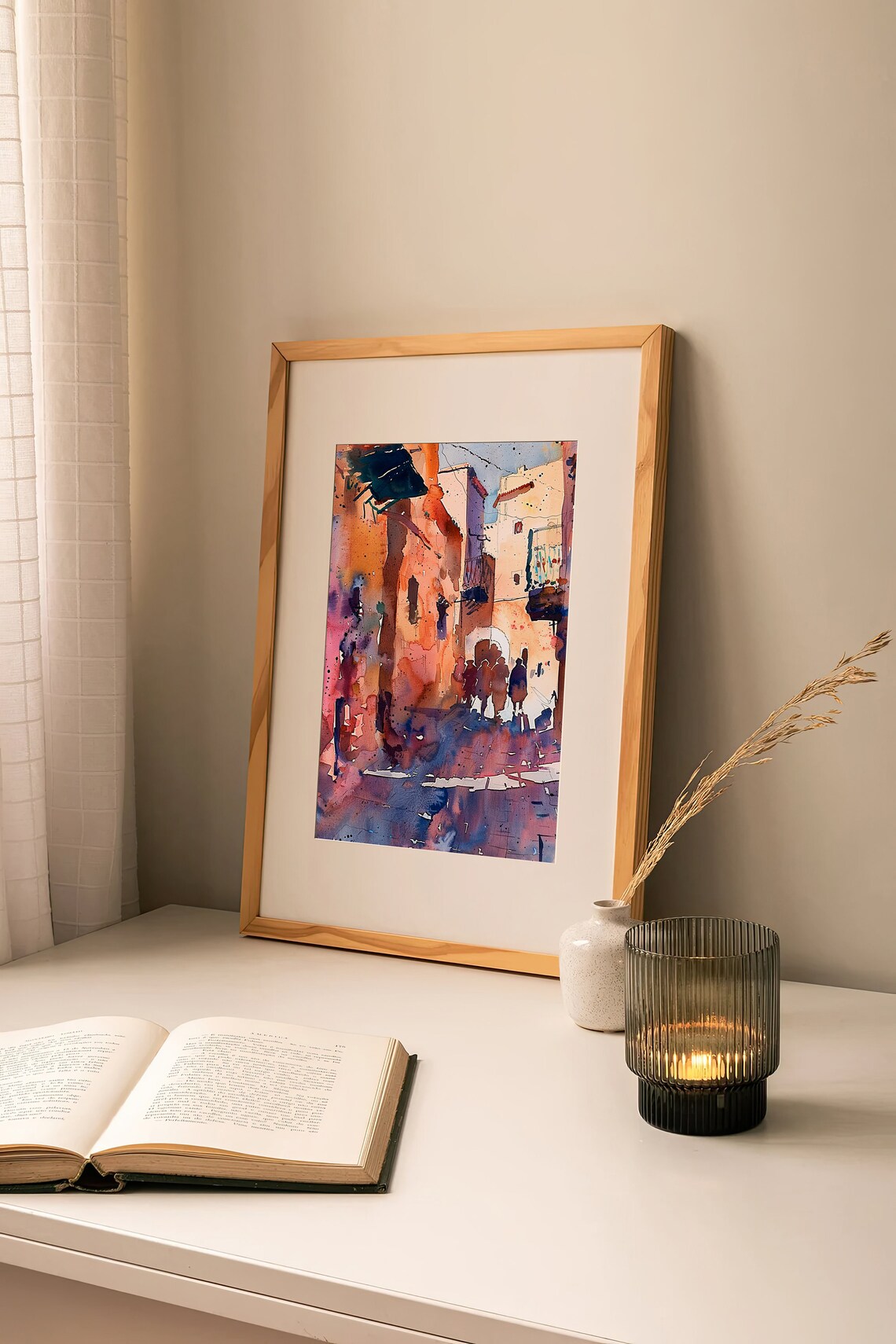 Morocco Medina Street Warm Terracotta Watercolor Travel Poster - Image 2