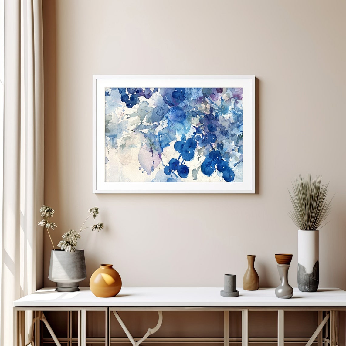 Abstract Blueberry Branches Indigo Watercolor Botanical Poster - Image 5