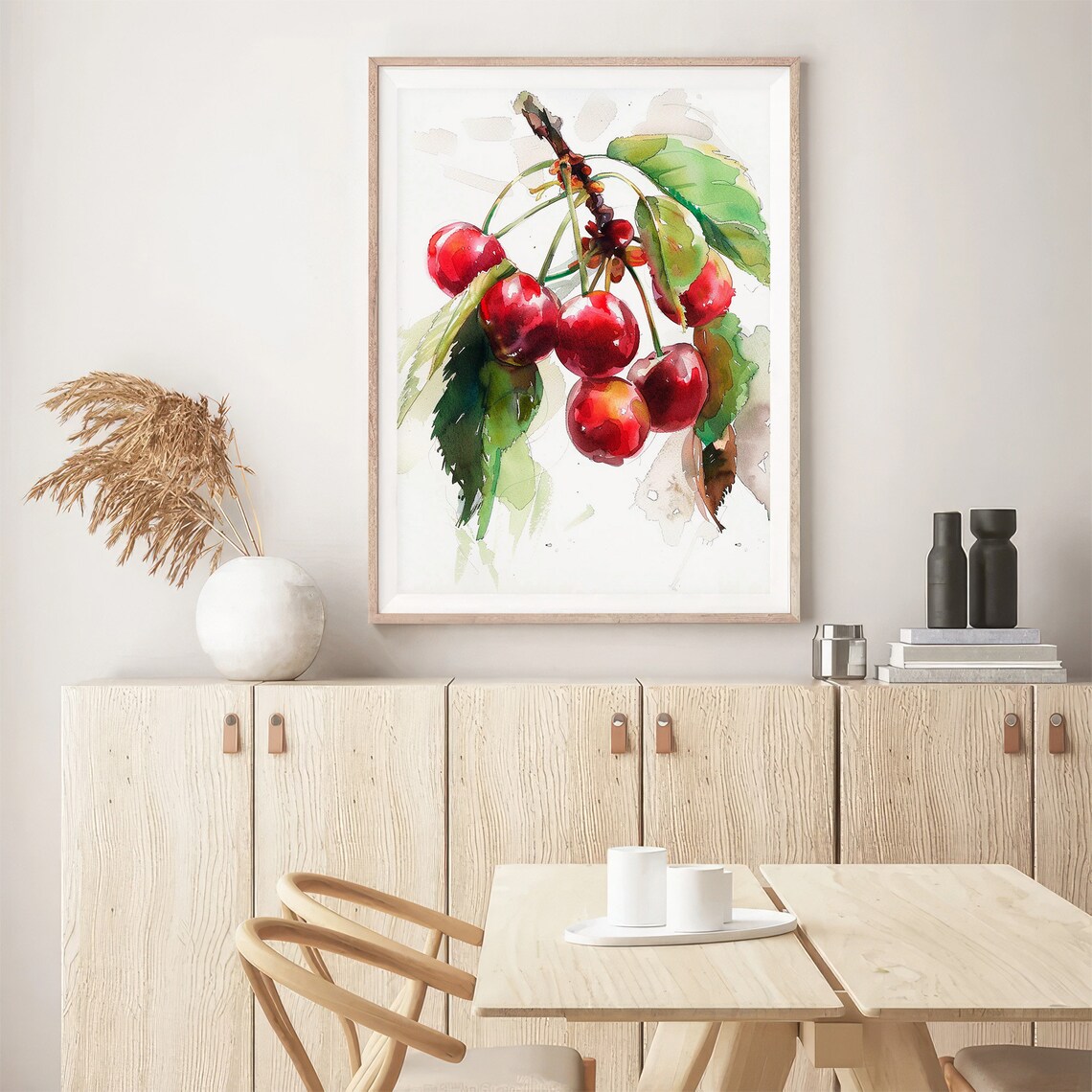 Red Cherries Branch Watercolor Fruit Kitchen Botanical Wall Art - Image 5