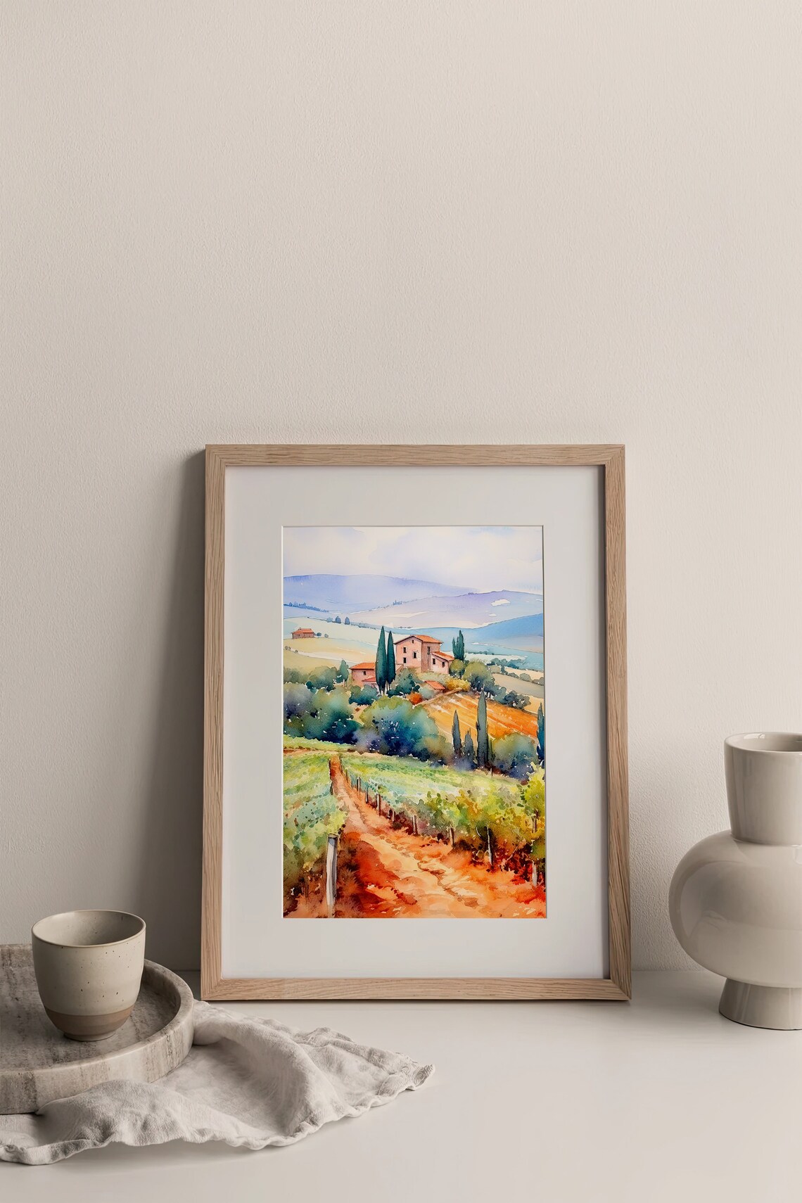 Tuscany Winery Watercolor Art Print, Italy Landscape - Image 3