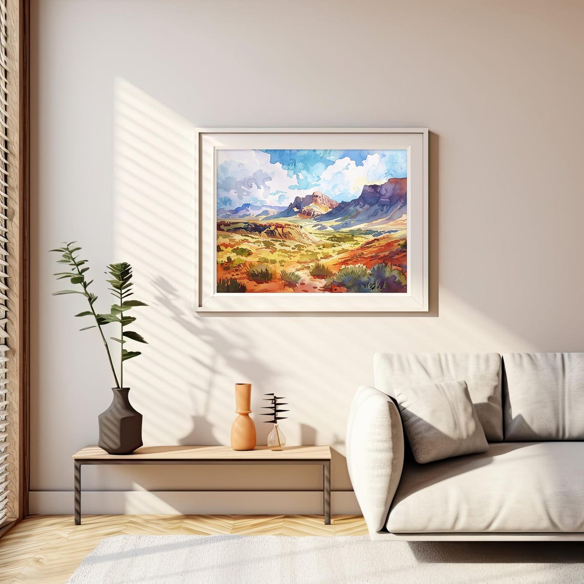 Golden Scenic Big Bend Texas Desert Mesa Canyon Watercolor Poster - Image 2