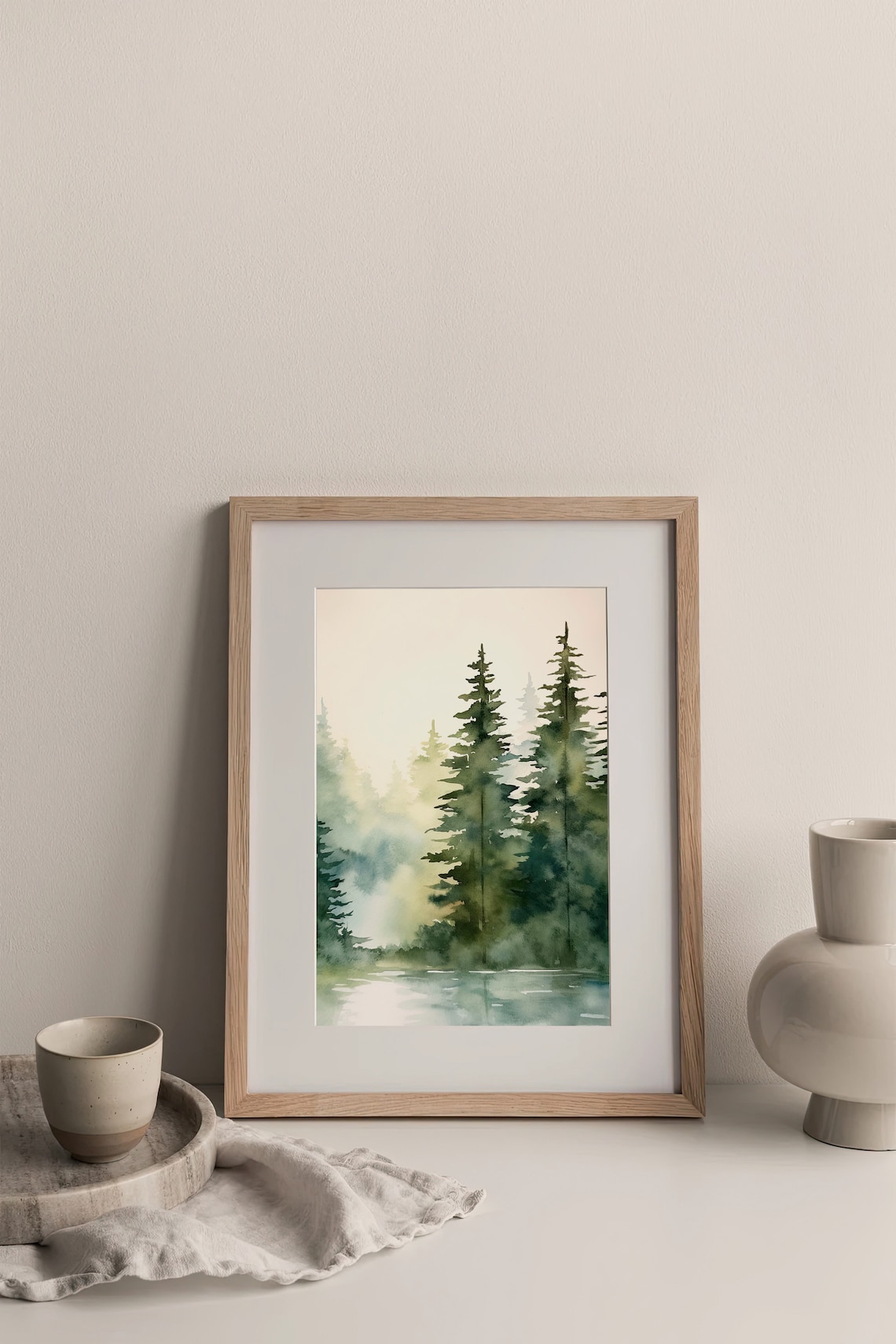 Tahoe Lake Watercolor Art Print, Pine Forest Landscape - Image 4
