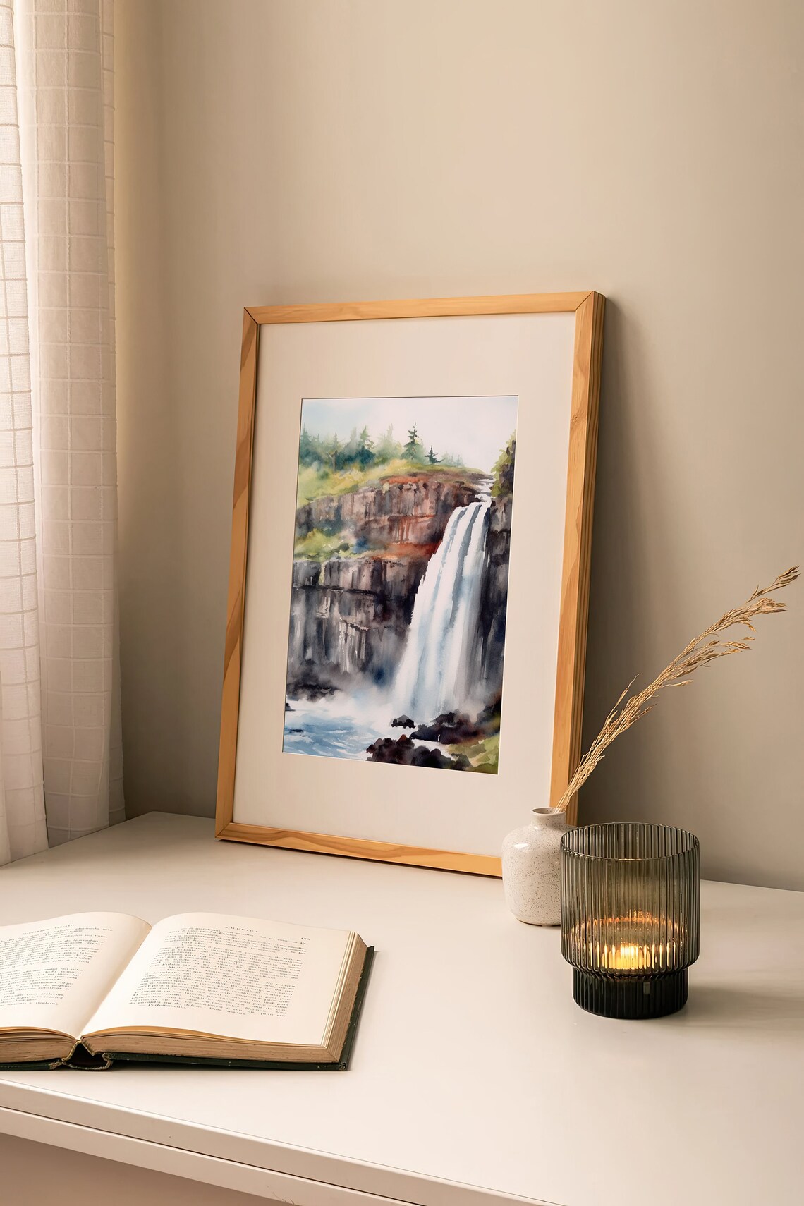 Stunning Mealt Falls Scotland Sea Cliff Waterfall Watercolor Poster - Image 3