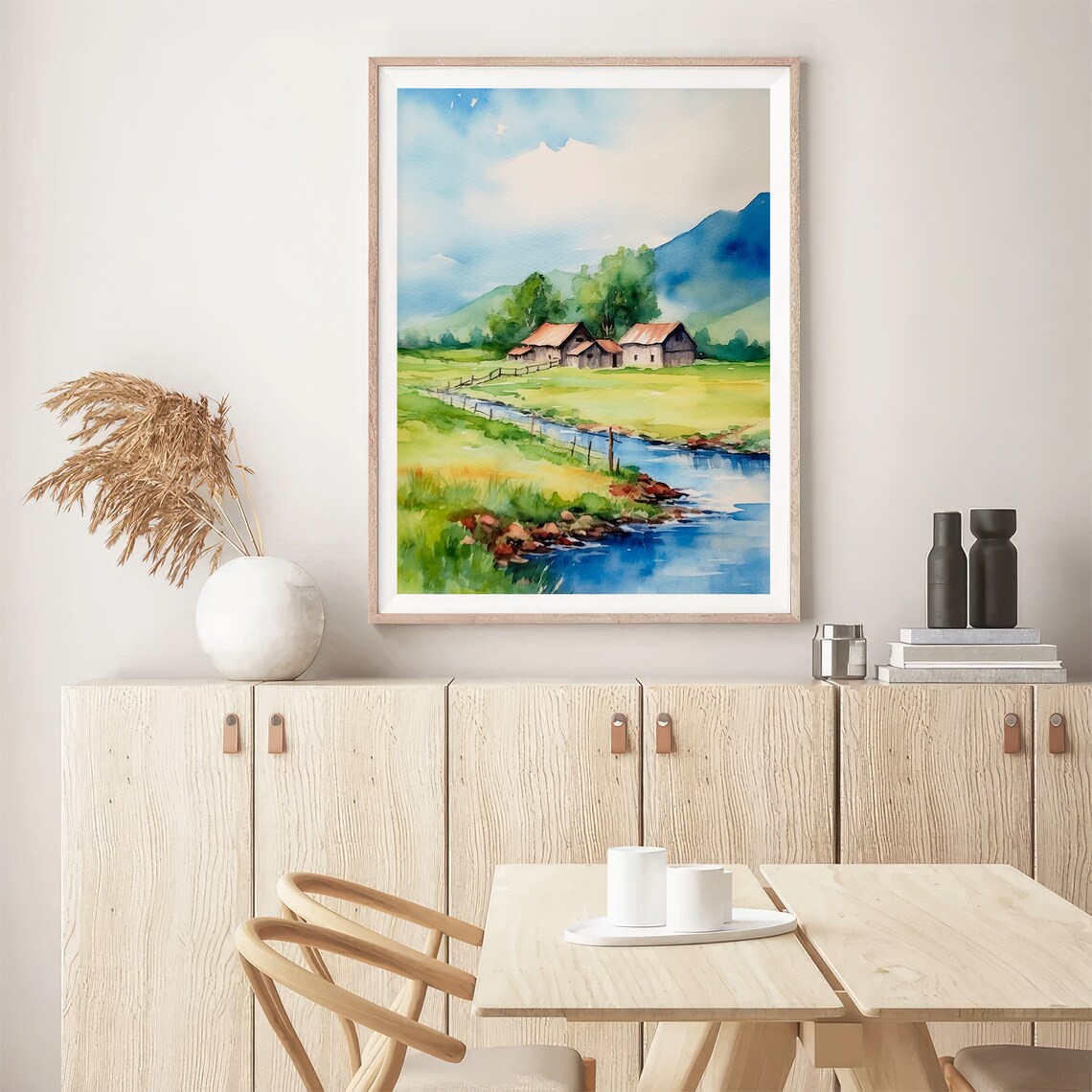 Colorado Countryside Barn Stream Mountain Landscape Watercolor Poster - Image 3