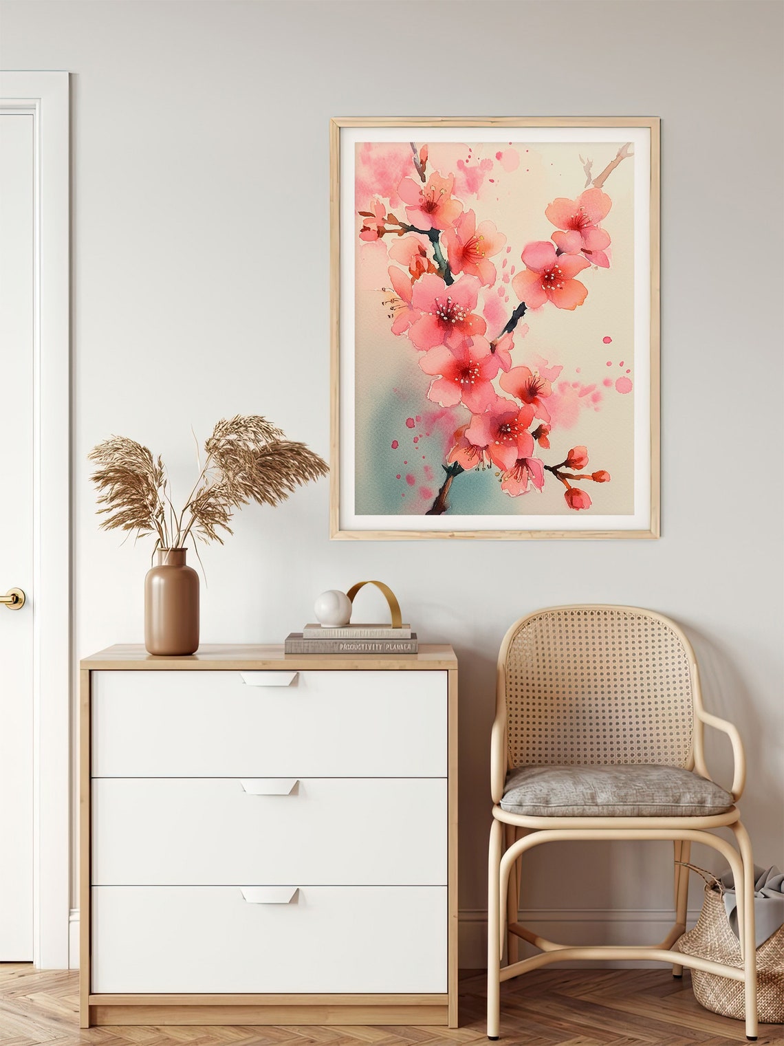 Cherry Blossom Branch Pink Sakura Watercolor Botanical Wall Art - Image 5
