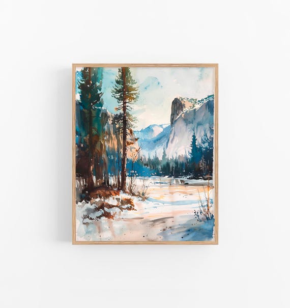 Yosemite Watercolor Painting Pine Trees Landscape Watercolor Art Print Travel Gifts By Feelingprints