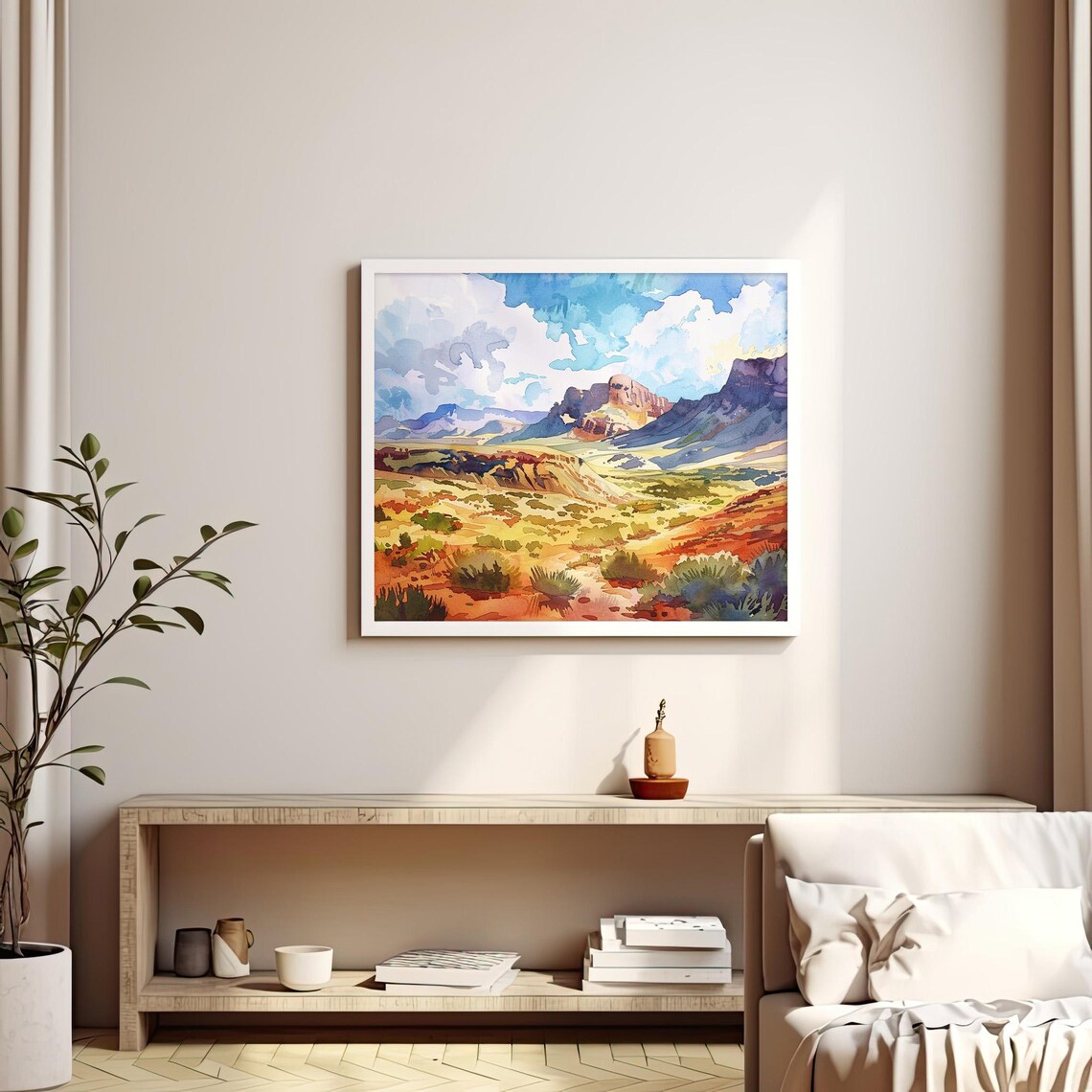 Golden Scenic Big Bend Texas Desert Mesa Canyon Watercolor Poster - Image 3